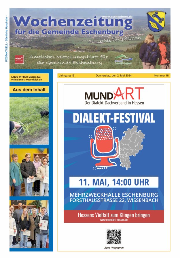 Wochenzeitung für die Gemeinde Eschenburg Titelblatt 18/2024