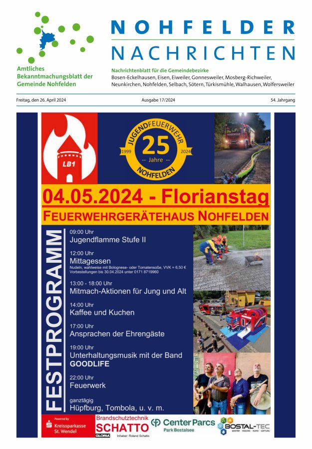 Nohfelder Nachrichten Titelblatt 17/2024