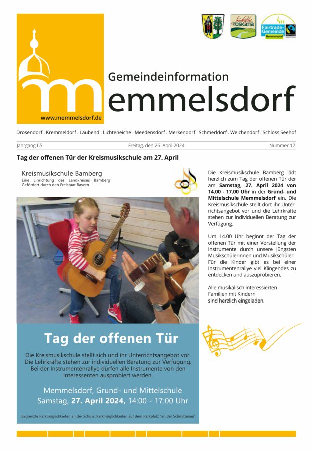 Mitteilungsblatt der Gemeinde Memmelsdorf Titelblatt 17/2024