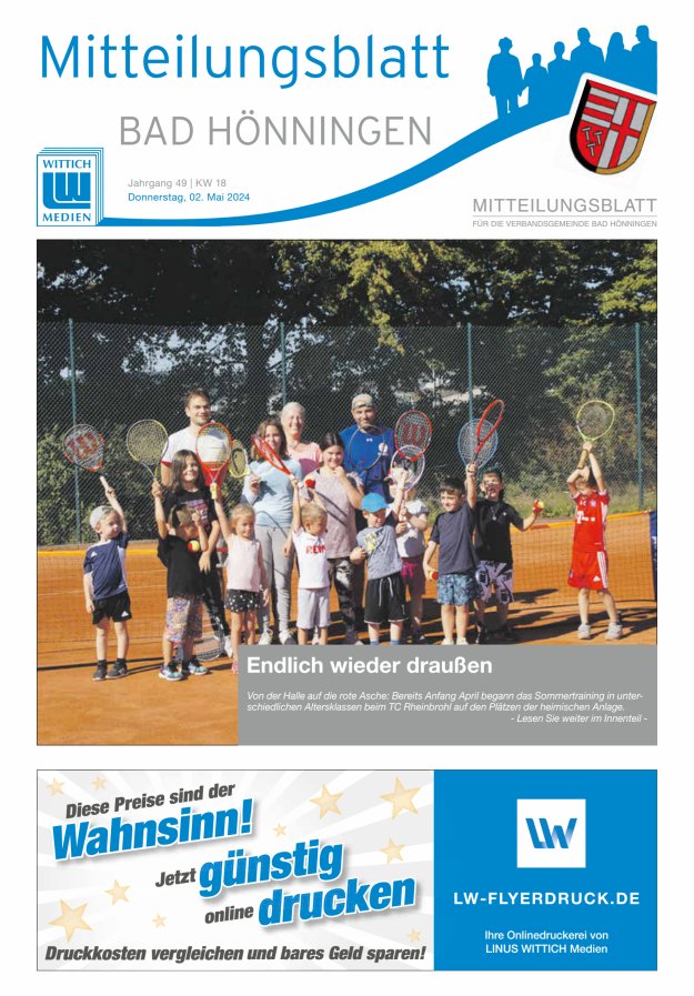 Mitteilungsblatt für den Bereich der Verbandsgemeinde Bad Hönningen Titelblatt 18/2024