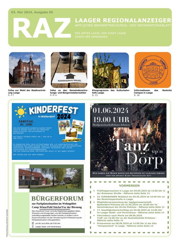 Laager Regionalanzeiger Titelblatt 05/2024