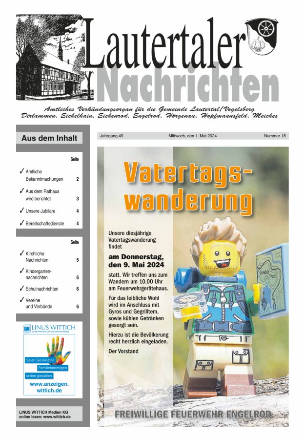 Lautertaler Nachrichten Titelblatt 18/2024