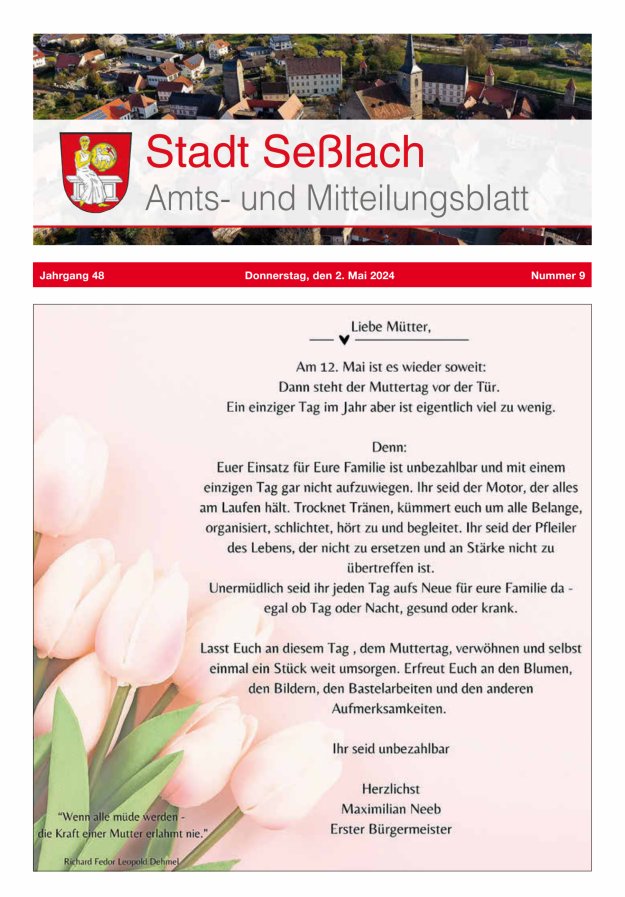 Amts- und Mitteilungsblatt Stadt Seßlach Titelblatt 09/2024