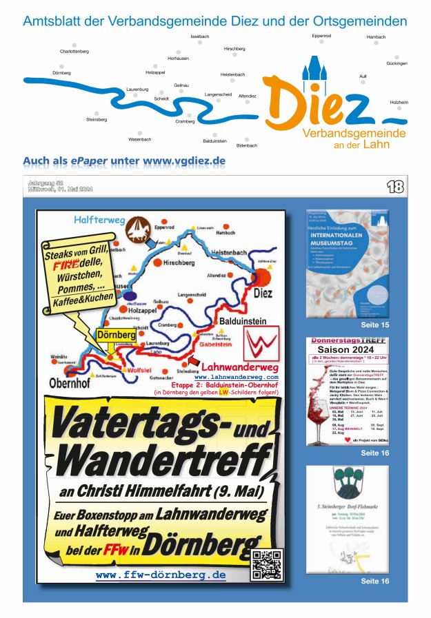 Mitteilungsblatt der Verbandsgemeinde Diez und der Ortsgemeinden Titelblatt 18/2024