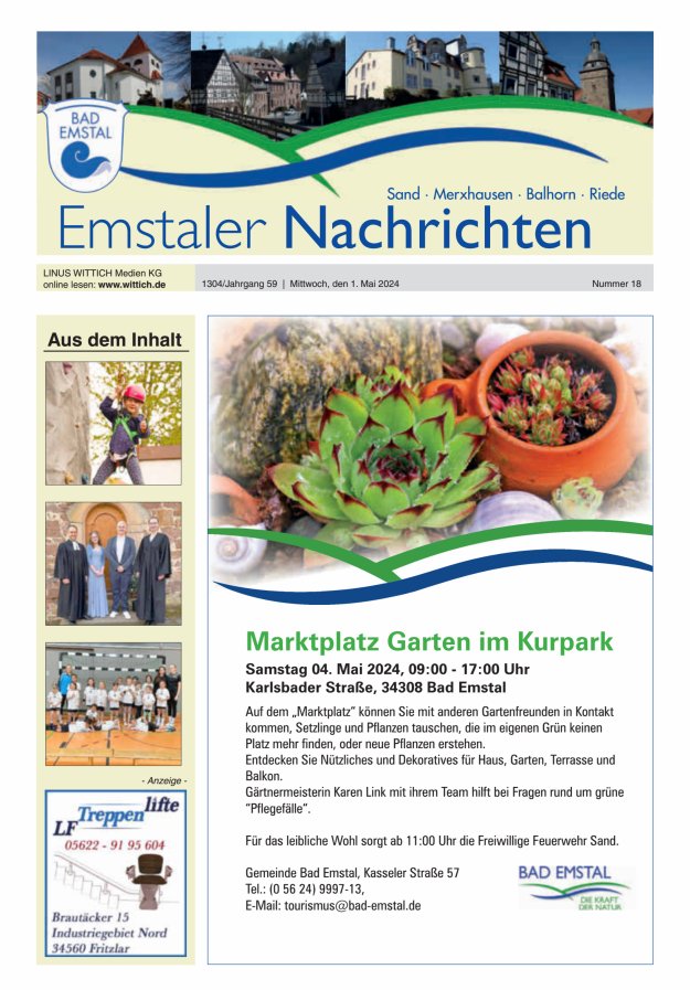 Emstaler Nachrichten Titelblatt 18/2024