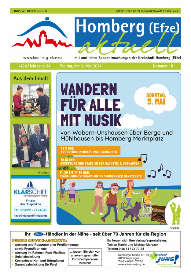 Homberg Efze aktuell Titelblatt 18/2024