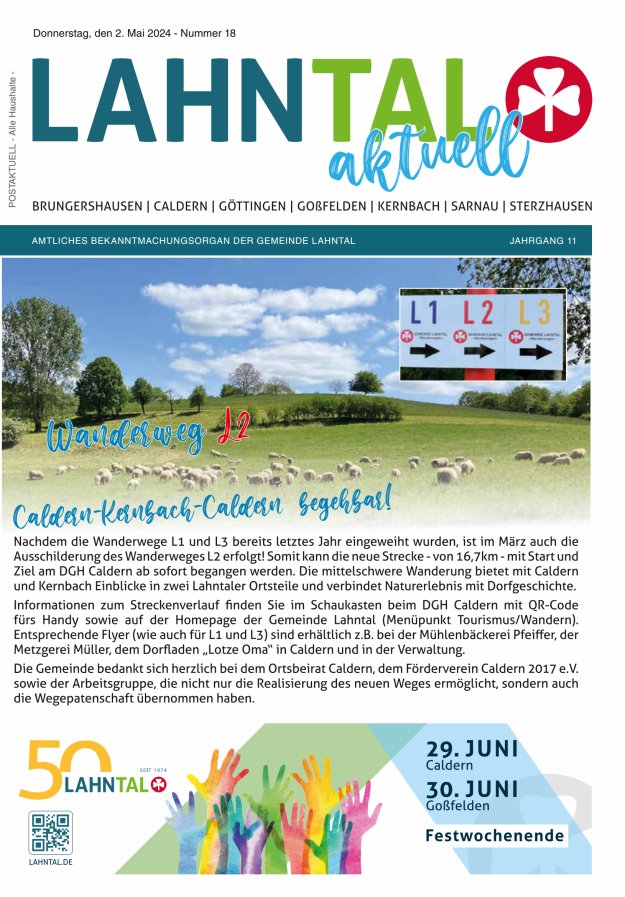 Amtliches Bekanntmachungsorgan der Gemeinde Lahntal Titelblatt 18/2024