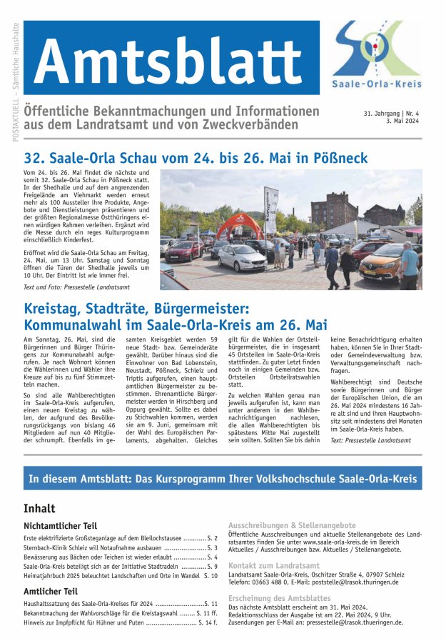 Amtsblatt des Saale-Orla-Kreises Titelblatt 04/2024