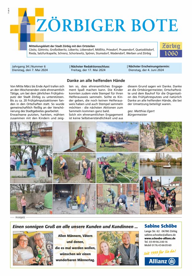 Zörbiger Bote – Mitteilungsblatt der Stadt Zörbig mit den Ortsteilen Titelblatt 06/2024
