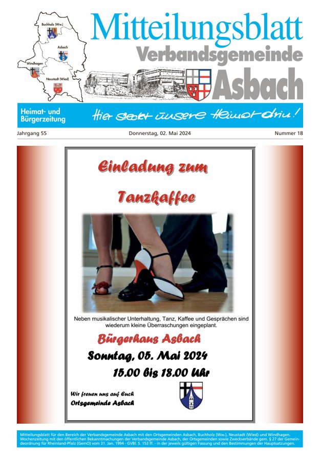 Mitteilungsblatt Verbandsgemeinde Asbach Titelblatt 18/2024