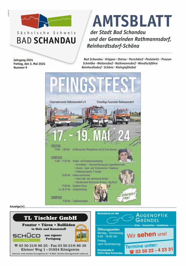 Amtsblatt der Stadt Bad Schandau und der Gemeinden Titelblatt 09/2024