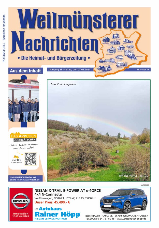 Weilmünsterer Nachrichten Titelblatt 18/2024