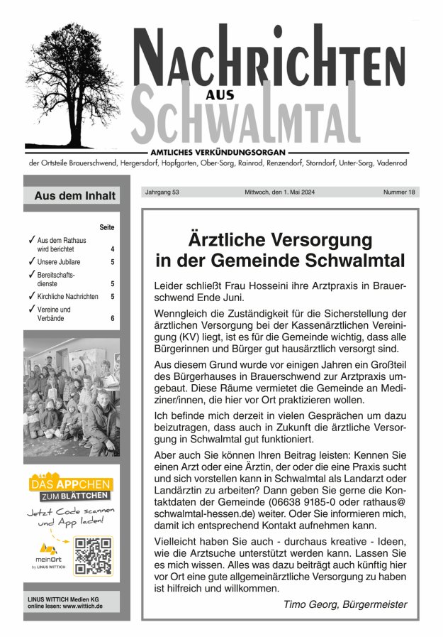 Nachrichten aus Schwalmtal Titelblatt 18/2024