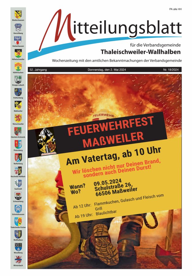 Mitteilungsblatt VG Thaleischweiler-Wallhalben Titelblatt 18/2024