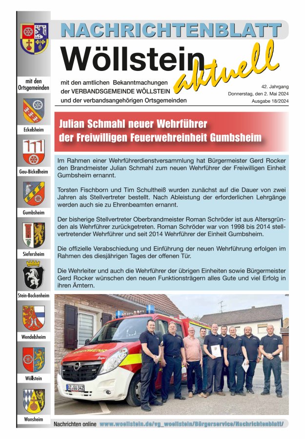 Nachrichtenblatt Wöllstein aktuell Titelblatt 18/2024