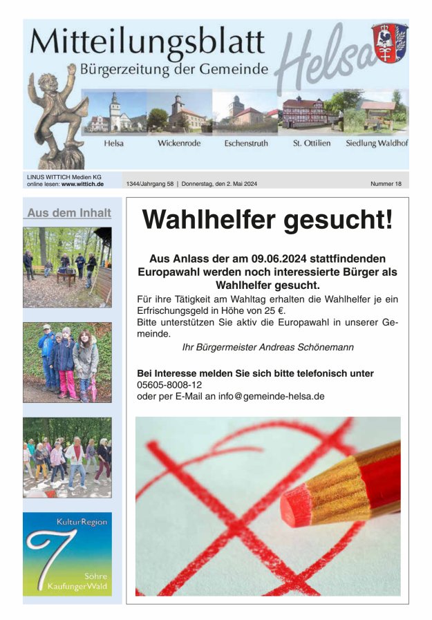 Mitteilungsblatt Helsa Titelblatt 18/2024