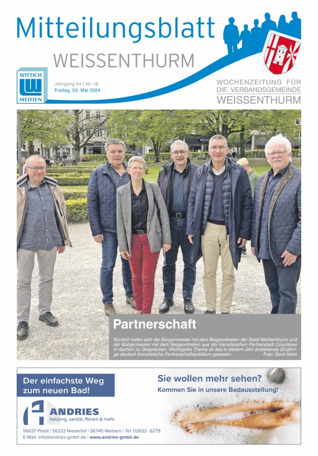 Mitteilungsblatt für den Bereich der Verbandsgemeinde Weißenthurm Titelblatt 18/2024
