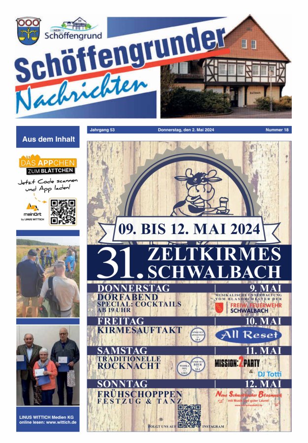 Schöffengrunder Nachrichten Titelblatt 18/2024