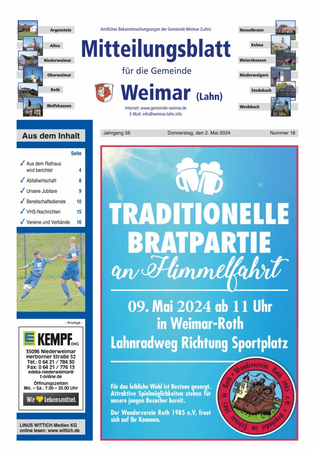 Mitteilungsblatt für die Gemeinde Weimar Titelblatt 18/2024
