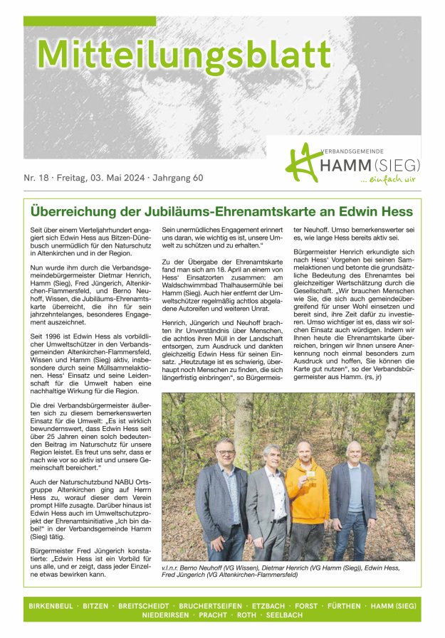 Mitteilungsblatt Hamm (Sieg) Titelblatt 18/2024