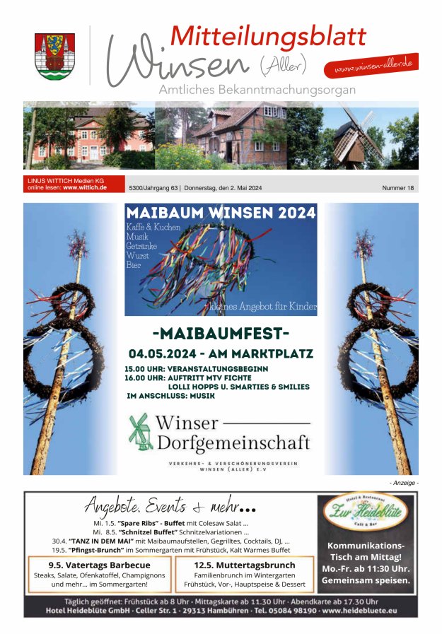 Mitteilungsblatt der Gemeinde Winsen Titelblatt 18/2024