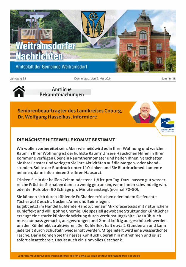 Weitramsdorfer Nachrichten Titelblatt 18/2024
