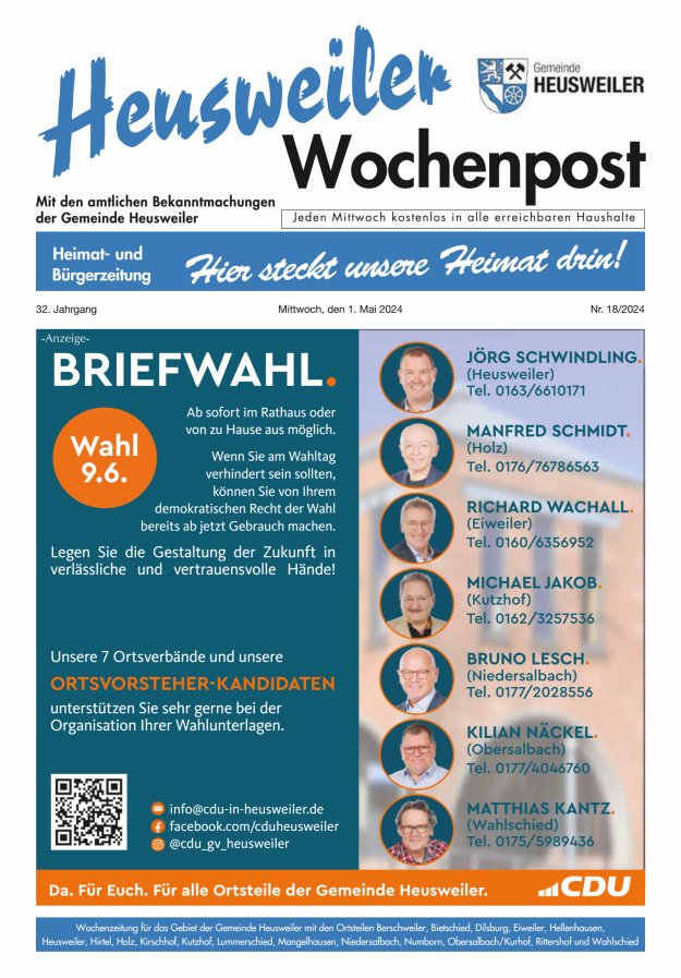 Heusweiler Wochenpost Titelblatt 18/2024