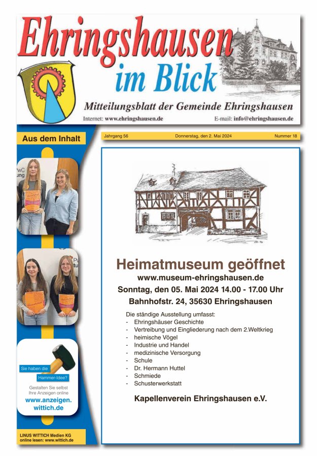 Mitteilungsblatt der Gemeinde Ehringshausen Titelblatt 18/2024