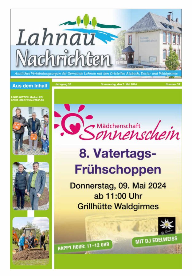 Lahnau Nachrichten Titelblatt 18/2024