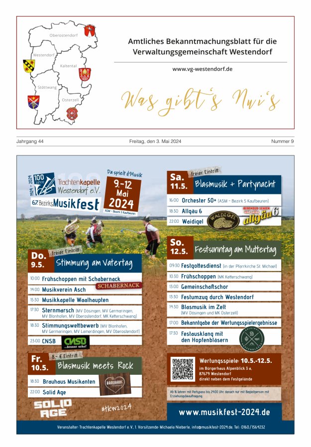 Was gibt's Nui's Amtliches Bekanntmachungsblatt für die VG Westendorf Titelblatt 09/2024