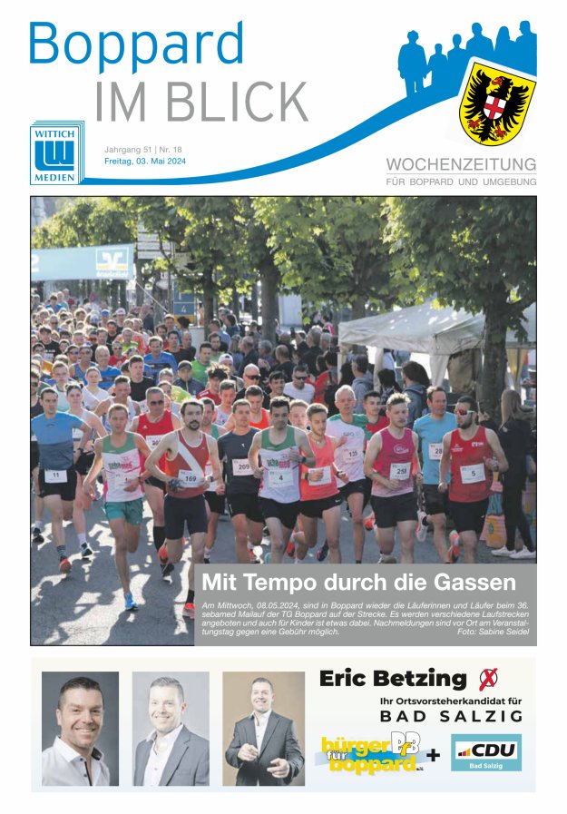 Boppard im Blick - Heimatzeitung für die Stadt Boppard Titelblatt 18/2024