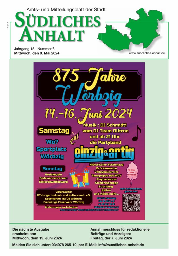Amts- und Mitteilungsblatt der Stadt Südliches Anhalt Titelblatt 06/2024