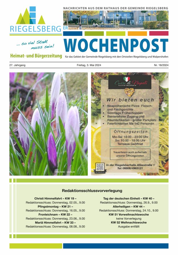 Riegelsberger Wochenpost Titelblatt 18/2024