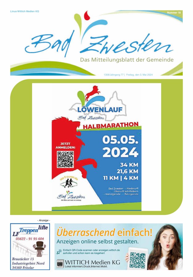 Heimatzeitung Bad Zwesten Titelblatt 18/2024