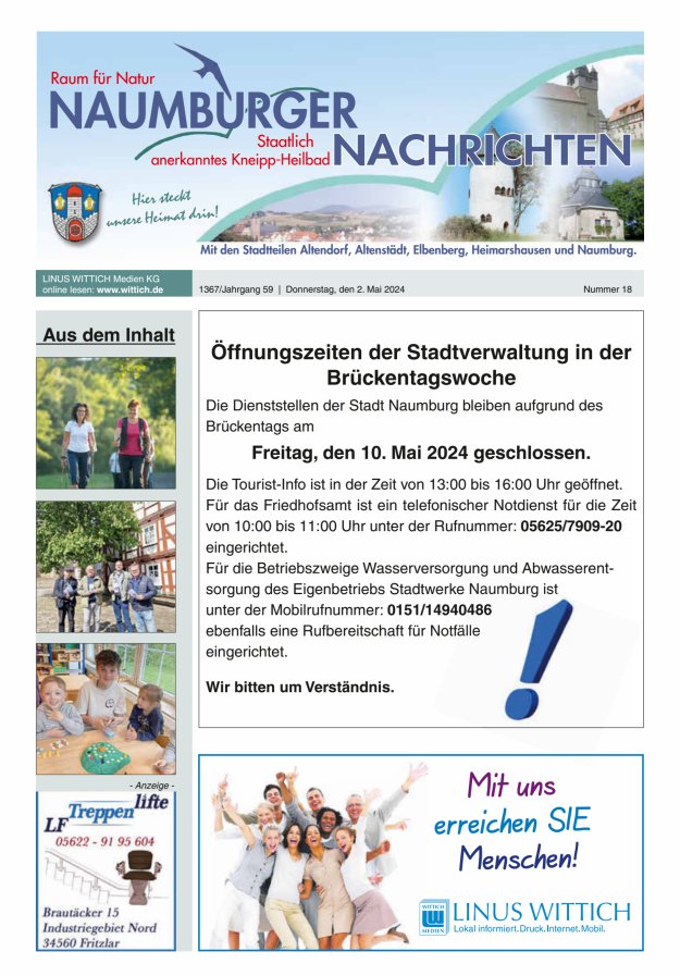 Naumburger Nachrichten Titelblatt 18/2024
