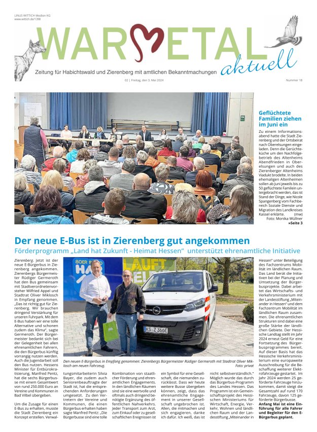 Warmetal aktuell (Habichtswald + Zierenberg) Titelblatt 18/2024
