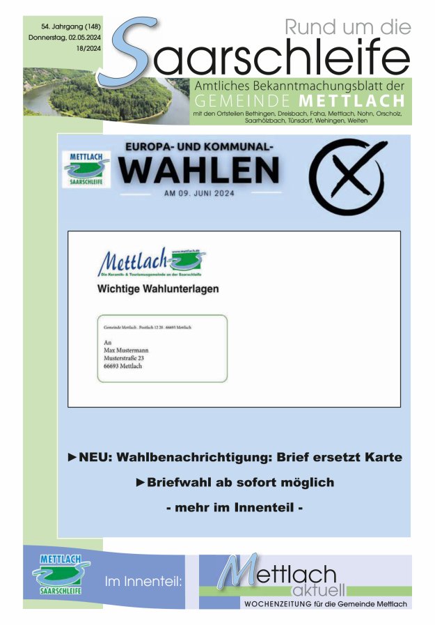 Rund um die Saarschleife Gemeinde Mettlach Titelblatt 18/2024