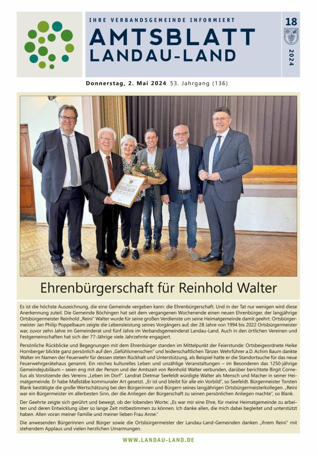 Amtsblatt VG Landau-Land Titelblatt 18/2024