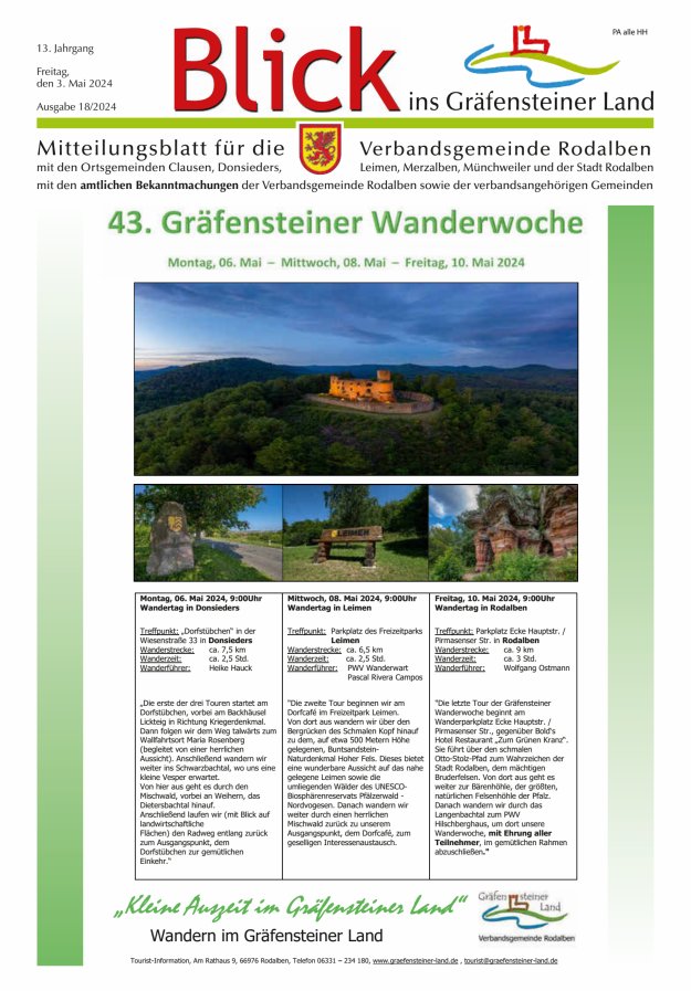 Blick ins Gräfensteiner Land VG Rodalben Titelblatt 18/2024