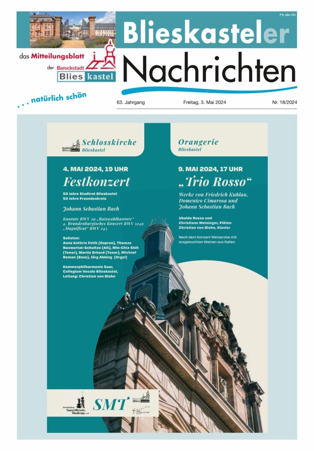 Blieskasteler Nachrichten  Titelblatt 18/2024