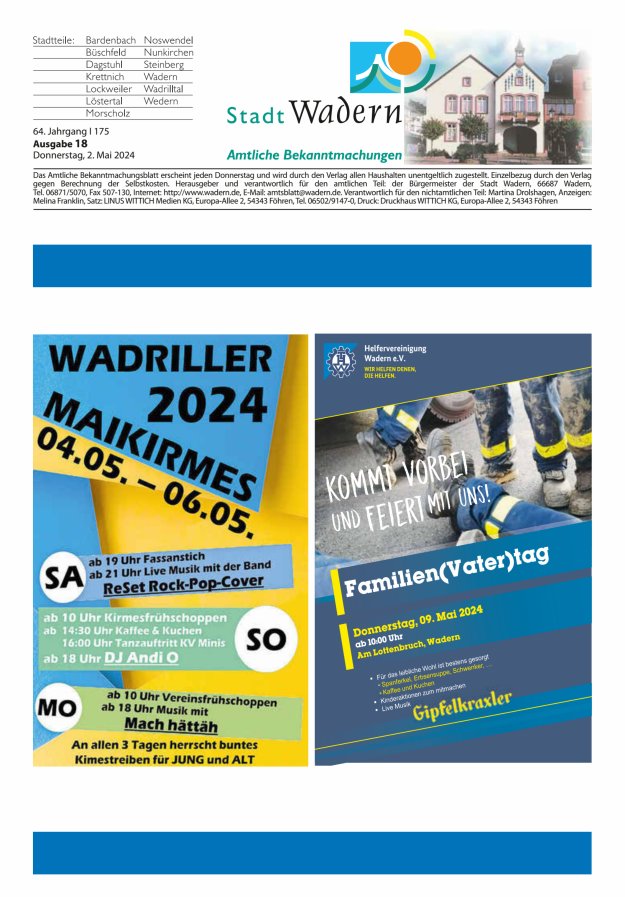 Stadt Wadern Titelblatt 18/2024