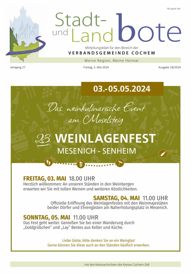 Stadt- und Landbote VG Cochem Titelblatt 18/2024