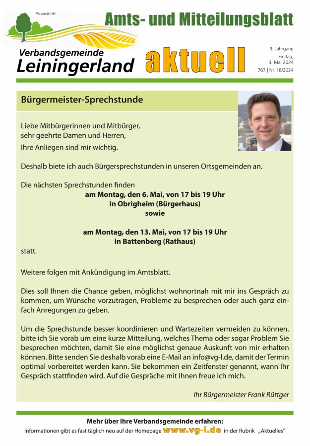 VG Leiningerland aktuell Titelblatt 18/2024