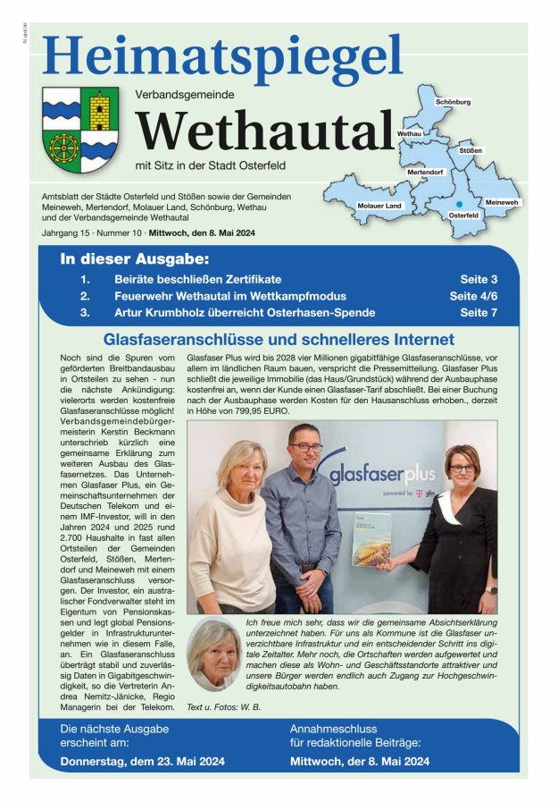 Heimatspiegel Verbandsgemeinde Wethautal mit Sitz in der Stadt Osterfeld Titelblatt 10/2024