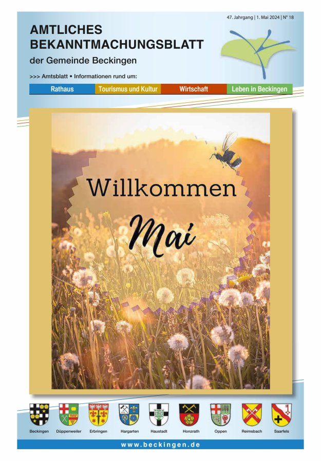 Amtsblatt Beckingen Titelblatt 18/2024