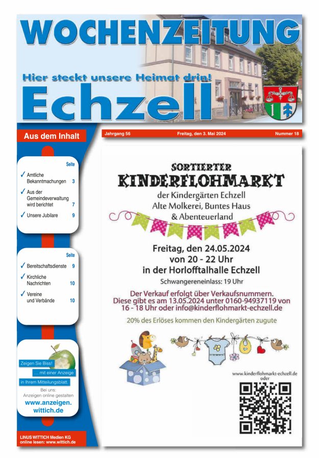 Wochenzeitung für die Gemeinde Echzell Titelblatt 18/2024