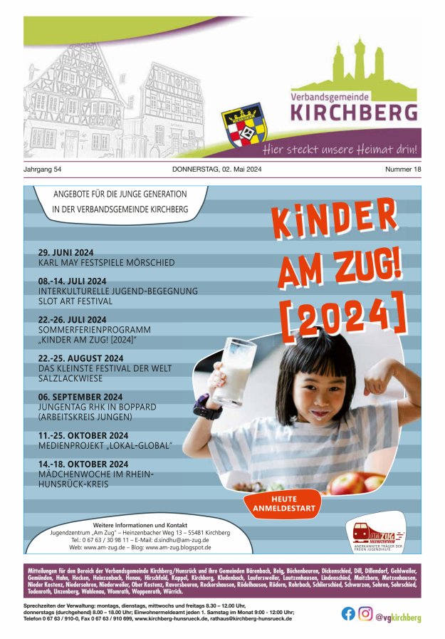 Mitteilungen der Verbandsgemeinde Kirchberg Hunsrück Titelblatt 18/2024