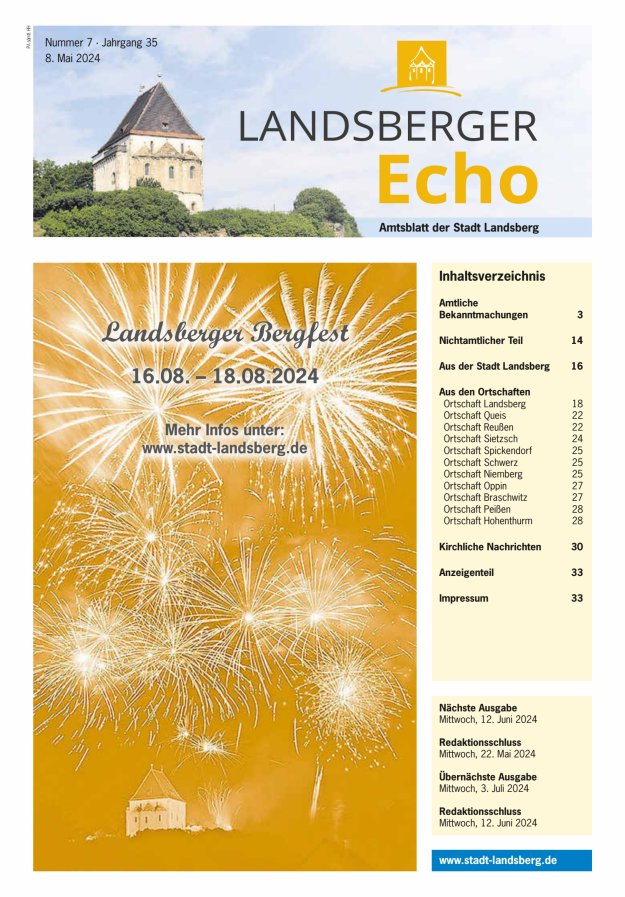 Landsberger Echo – Amtsblatt der Stadt Landsberg Titelblatt 07/2024