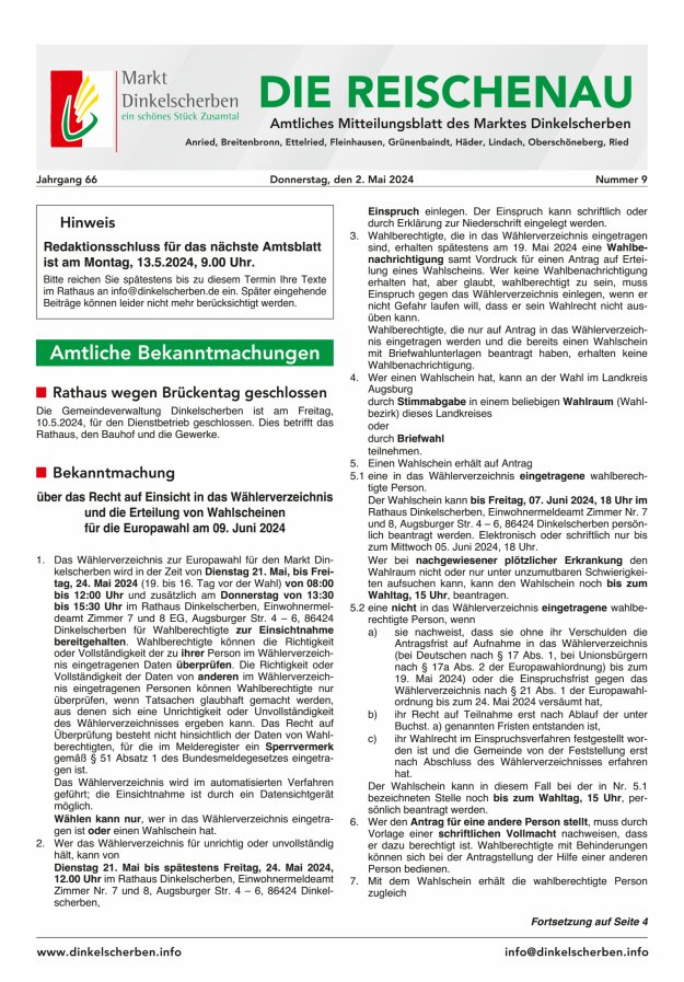 Die Reischenau Titelblatt 09/2024