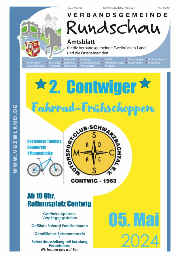 Verbandsgemeinde Rundschau Zweibrücken-Land Titelblatt 18/2024